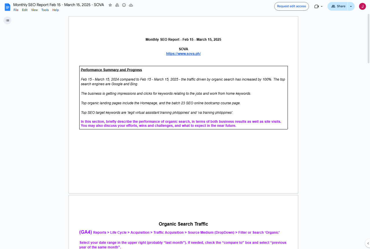 SOVA - Data Analysis and Monthly Report